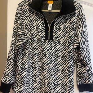 Ruby Rd. Black and White Zebra Print 1/4 zip up sweater.